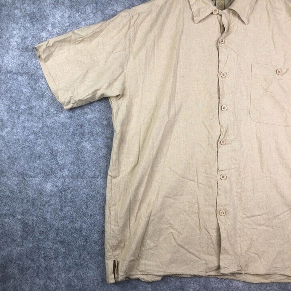 Trust Shirt Men's XL Short Sleeve Button Linen Rayon Blend Casual Adult Tan - Picture 2 of 9